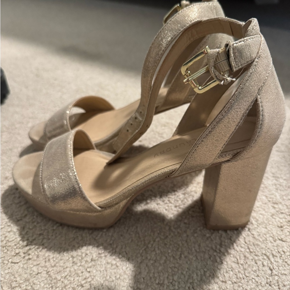 Chinese Laundry Shimmering Gold Block Heels